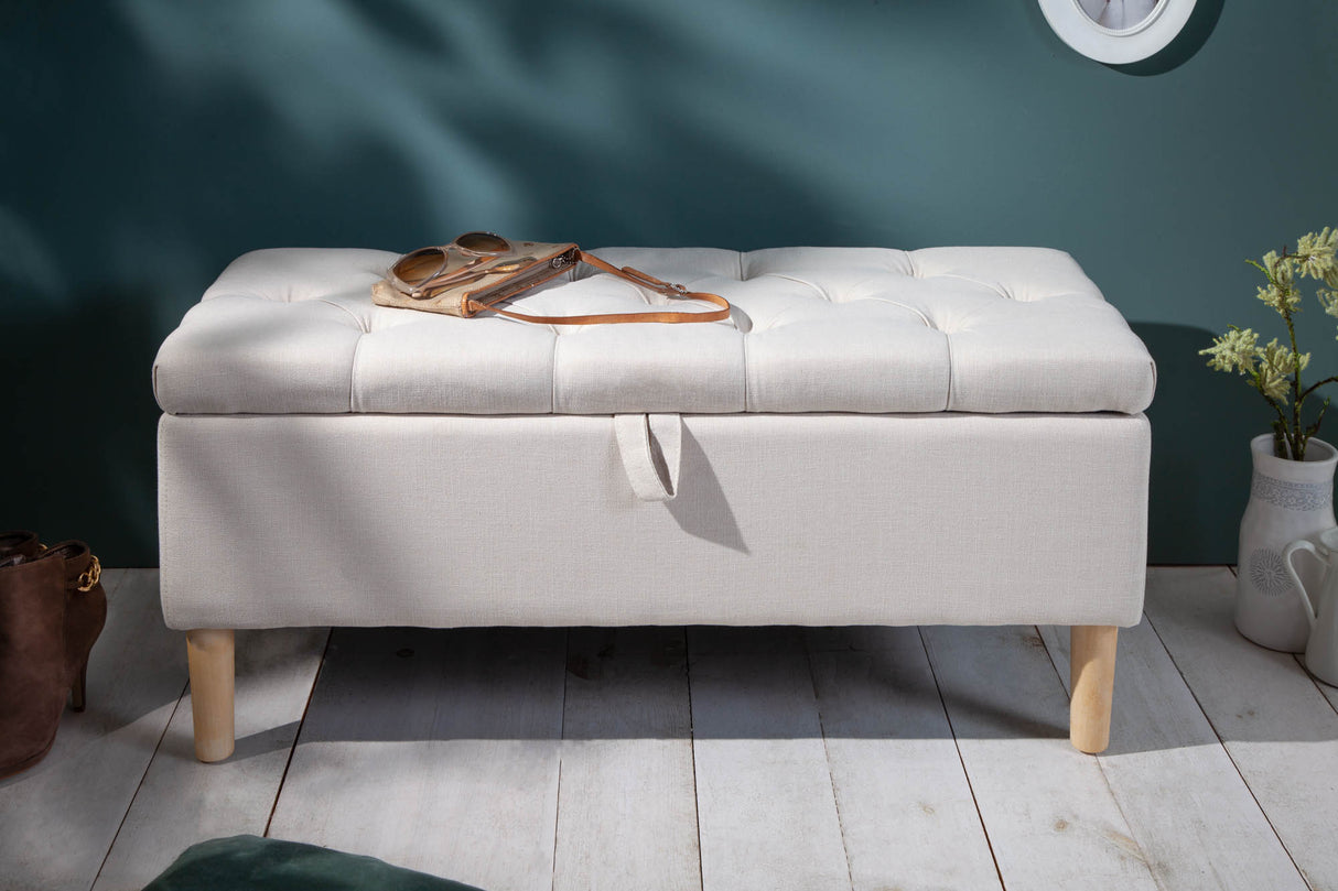 Sitzbank Spind CASTLE 100cm Strukturstoff beige im Landhausstil