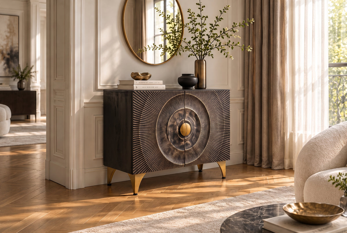 Sideboard GOLDEN SUNSET 100cm 3D mango wood black gold
