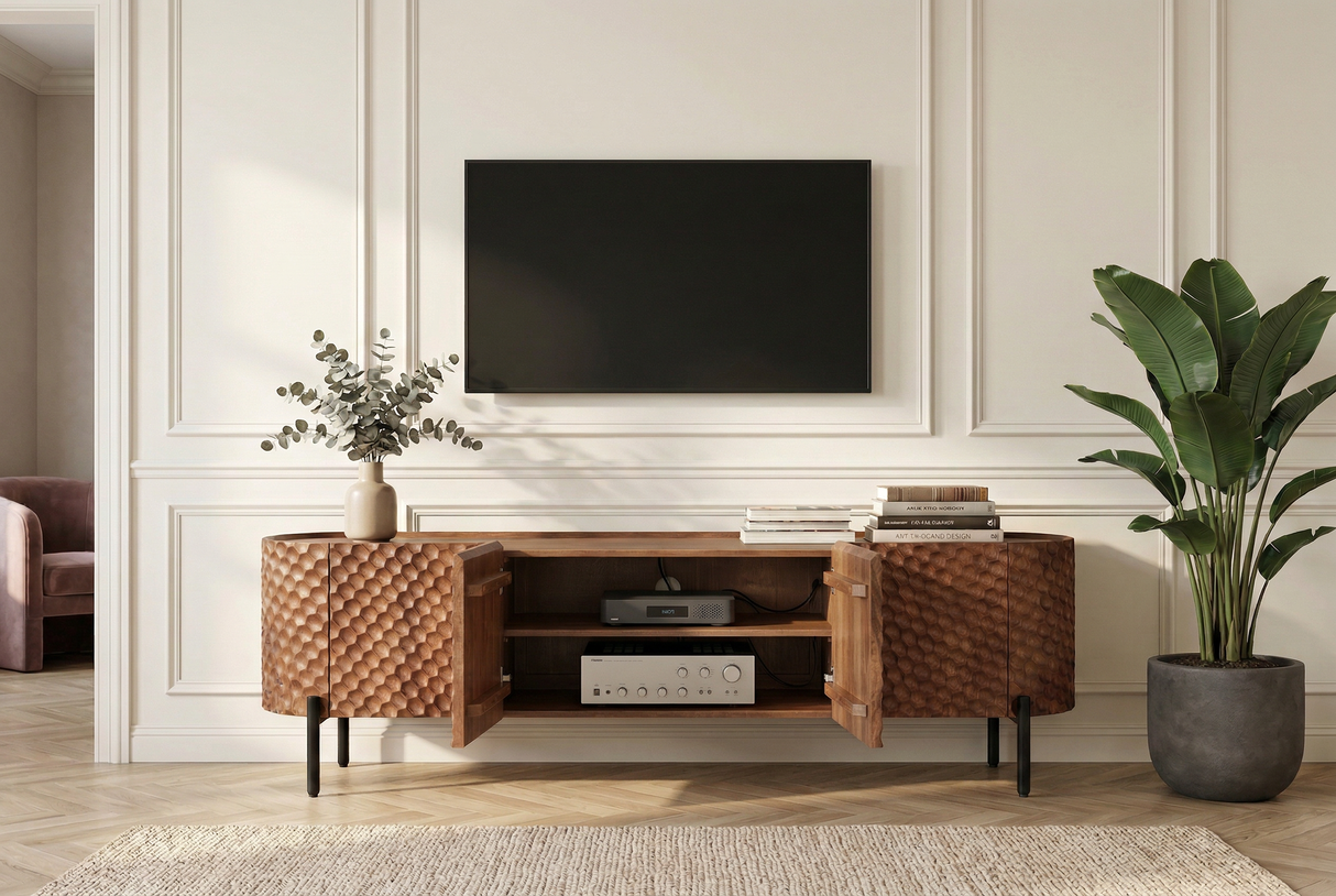 TV-Board ADLON 200cm 3D massive mango wood w/ black frame