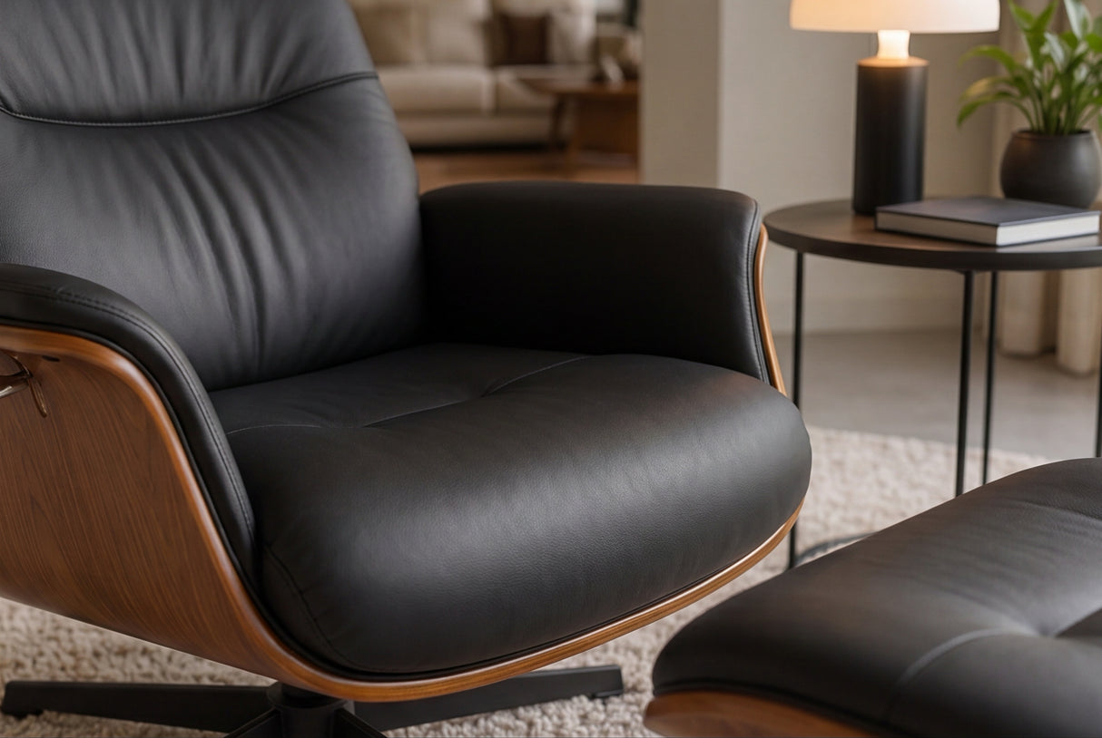 Armchair VOGUE rotatable 360° adjustable backrest veneered artificial leather black brown