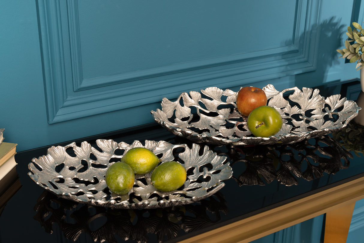 Decoration bowl GINKGO LEAVES 50x30cm silver