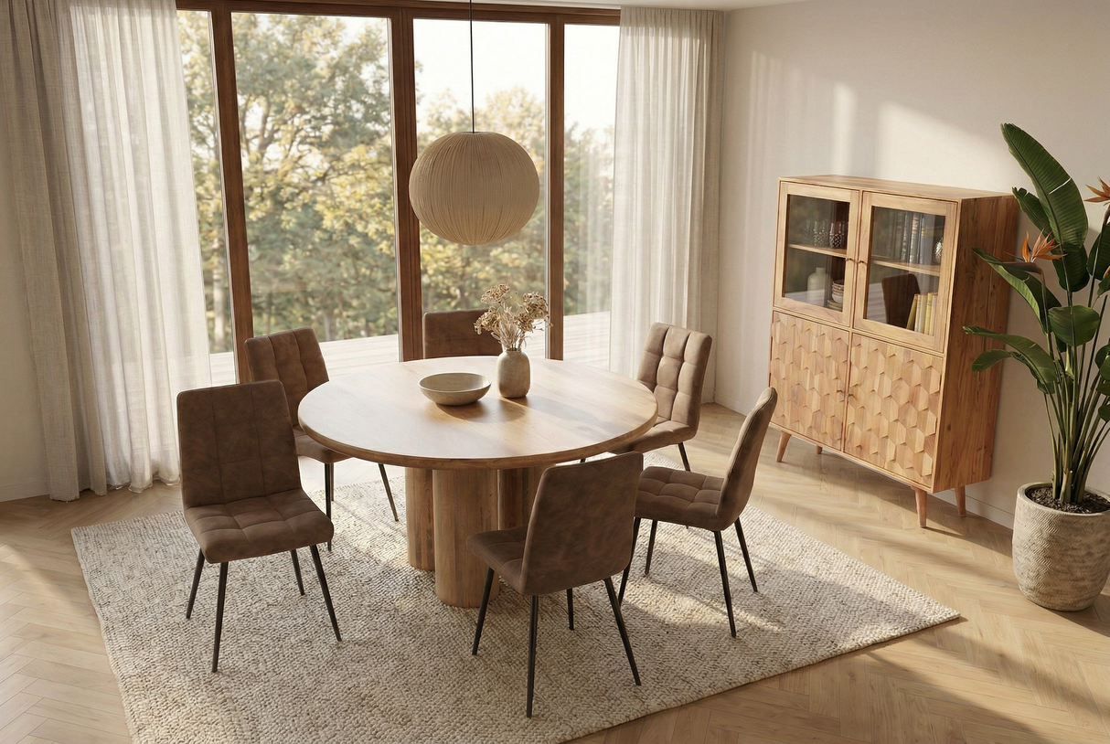 Dining table ART DECO Ø 140cm round natural massive mango wood