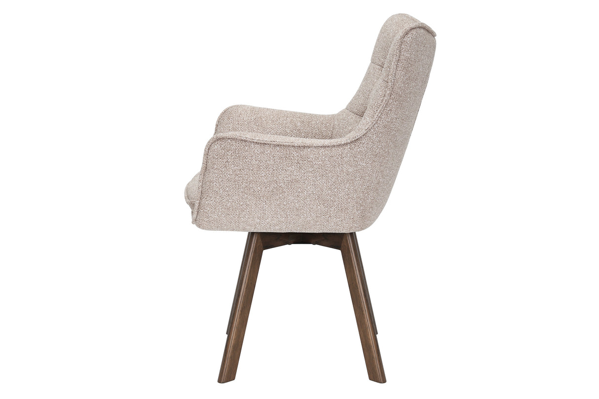 Drehstuhl THOR 360° mit Armlehnen Strukturstoff hellbeige mit Gestell Eiche dunkel natur