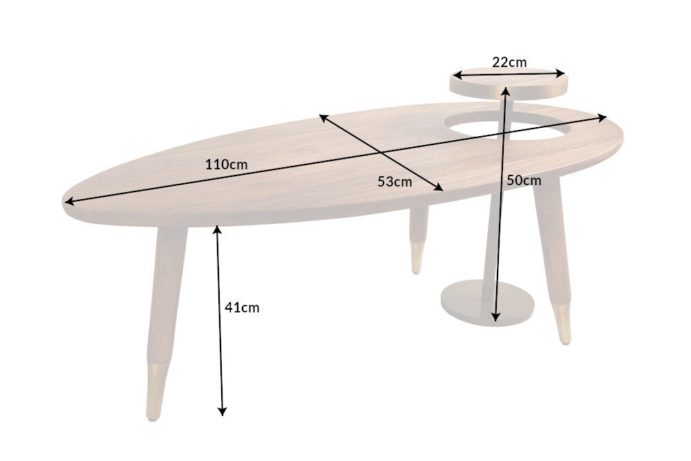 Couchtisch GATSBY 110cm Retro-Stil Mangoholz braun golden
