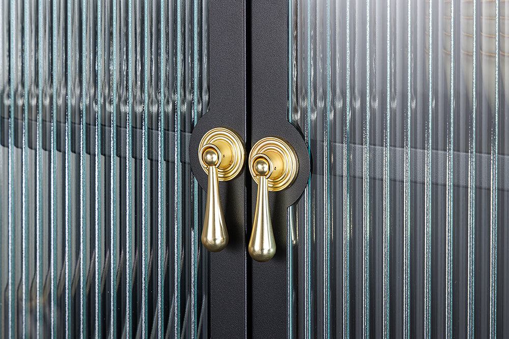 Display cabinet AMSTERDAM 160cm ribbed glass black