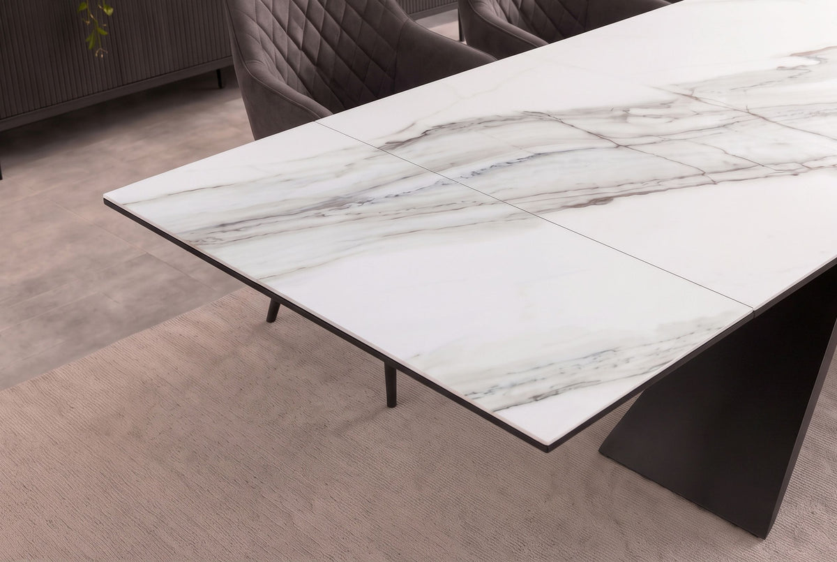 Dining table EUPHORIA 180-220-260cm extendable carrara oro ceramic marble look w/ black star frame