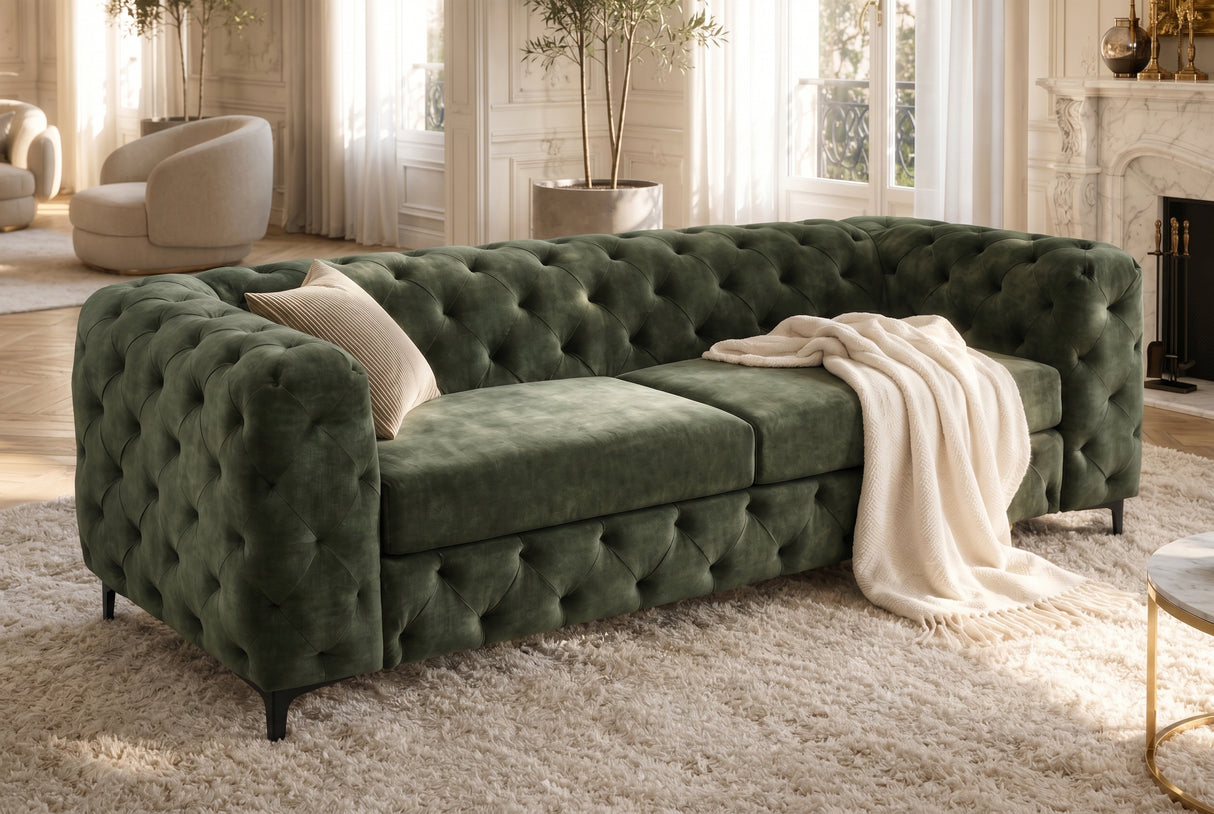 Sofa MODERN BAROCK 235cm 3-seater velvet dark green