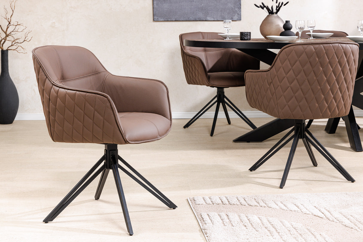 Drehstuhl EUPHORIA drehbar 180° mit Armlehnen Leder braun