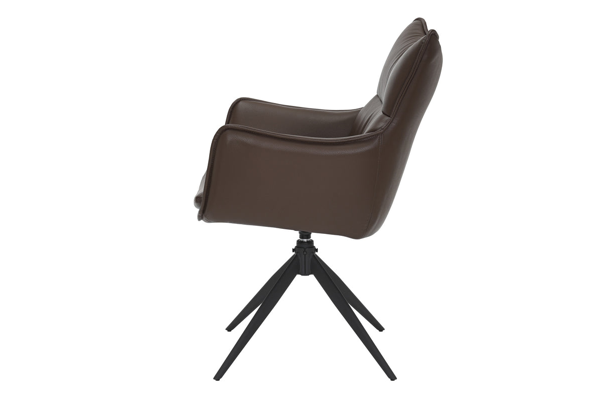 Drehstuhl VOGUE 360° mit Armlehnen Kunstleder braun mit Metallgestell schwarz