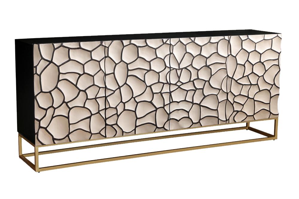 Sideboard VULCANO 180cm 3D Mosaik Mangoholz schwarz weiß