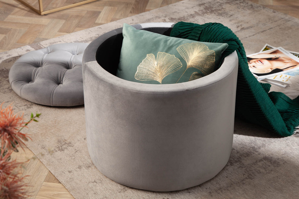 Hocker MODERN BAROCK STORAGE 50cm Samt silber