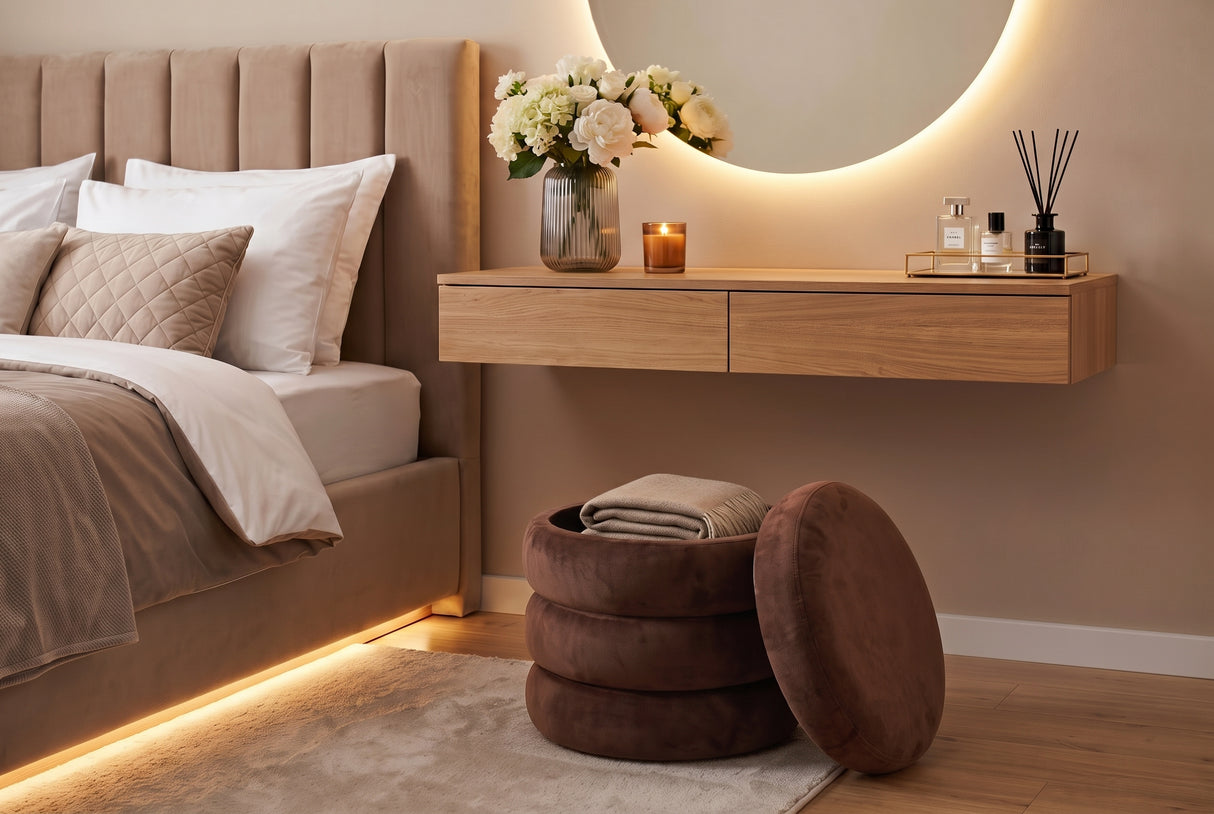 Hocker VOGUE 40cm rund gepolstert mit Stauraum Samt rostbraun