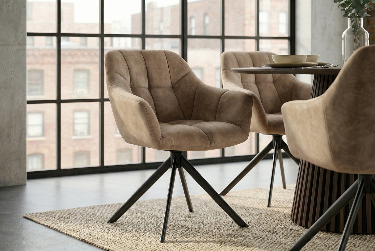 Swivel chair PAPILLON rotatable 180° w/ armrests velvet champagne greige