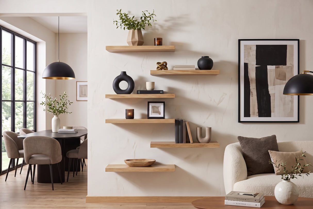 Wall shelf PURE 60cm mango wood natural cream finish