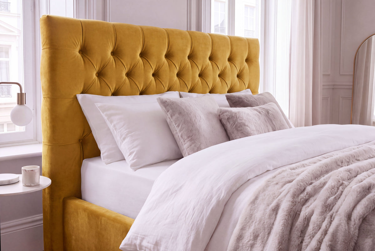 Bett PARIS CHESTERFIELD 160x200cm Samt senfgelb