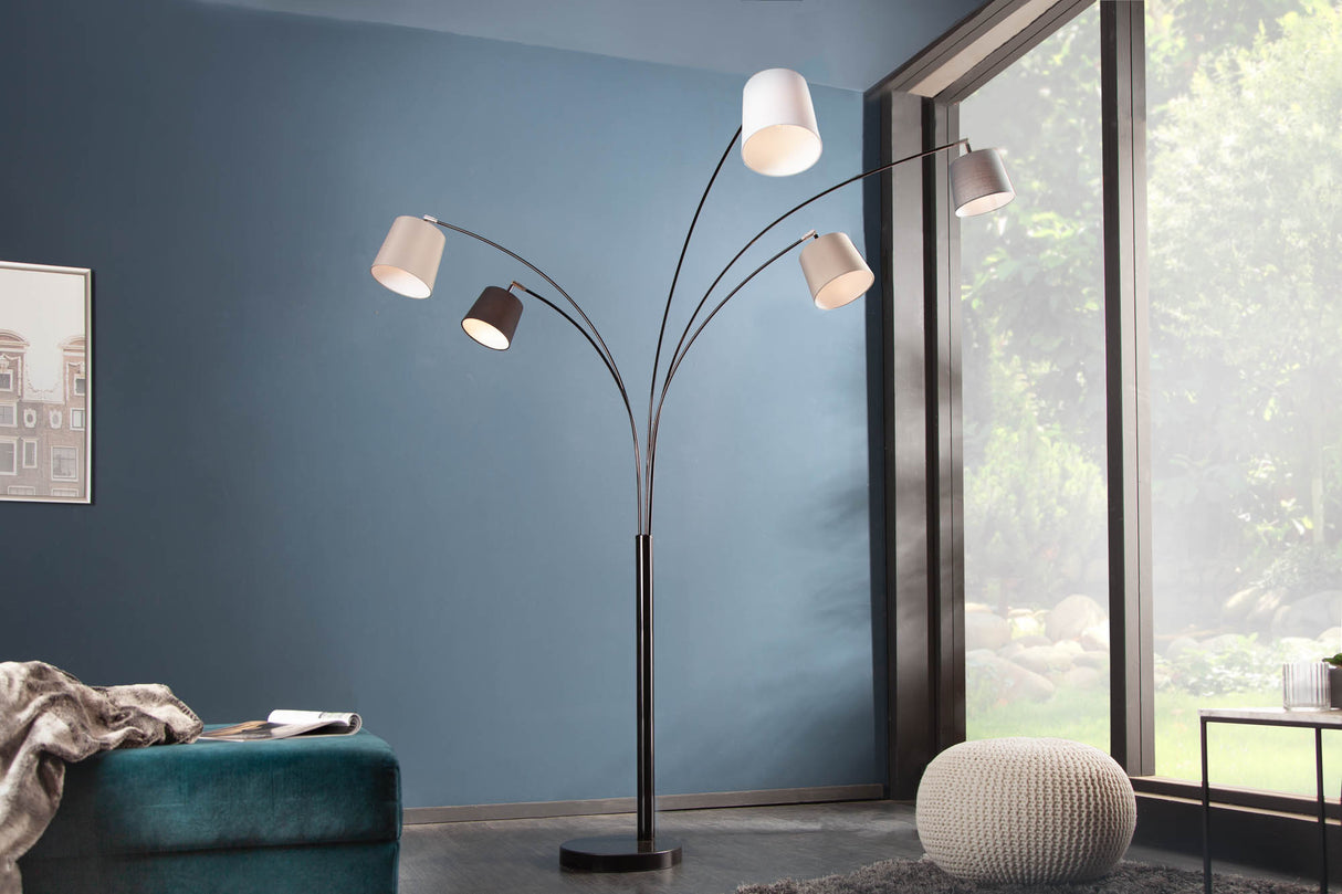 Floor lamp LEVELS 5 linen shades black grey white w/ marble base