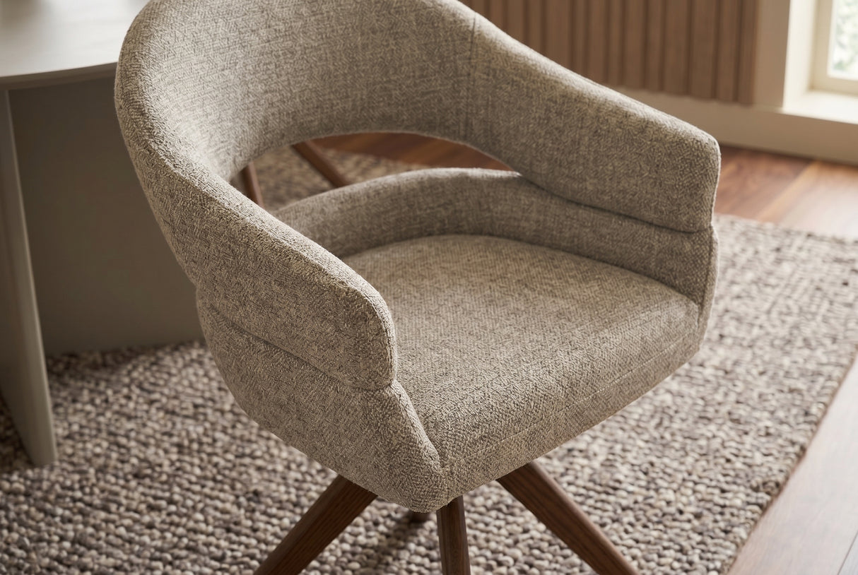 Swivel chair ORGANIKO 180° auto-return w/ armrests textured fabric taupe beige brown