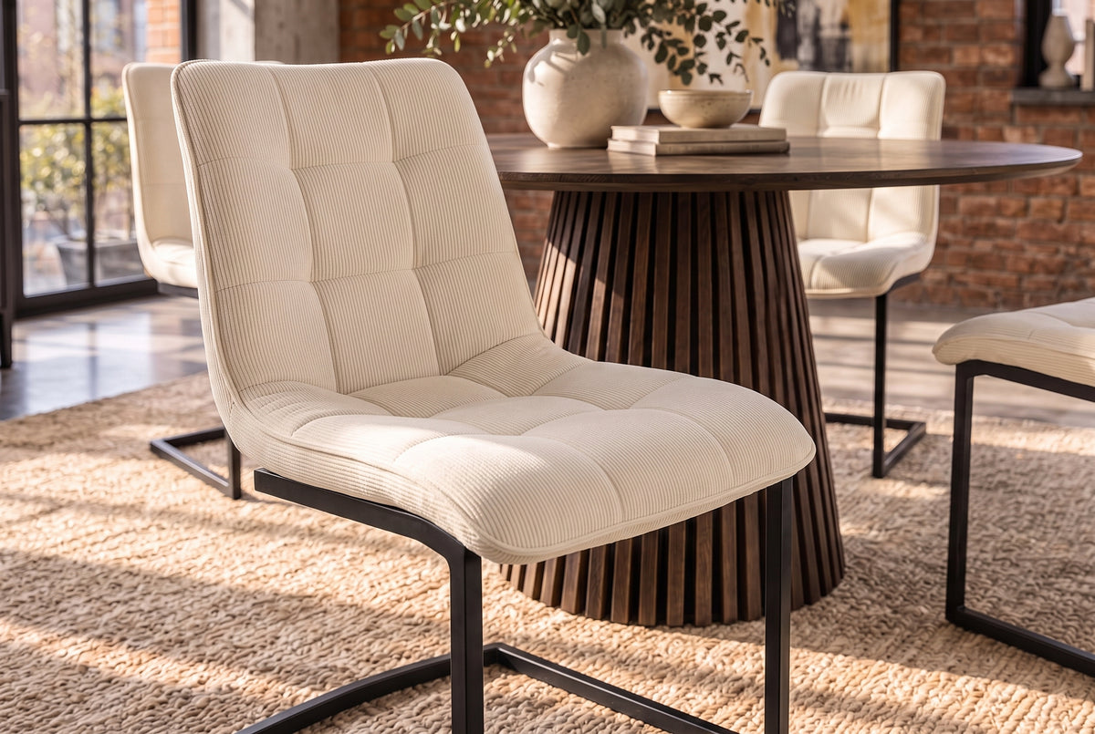 Cantilever chair MIAMI square quilting cord beige w/ black metal frame