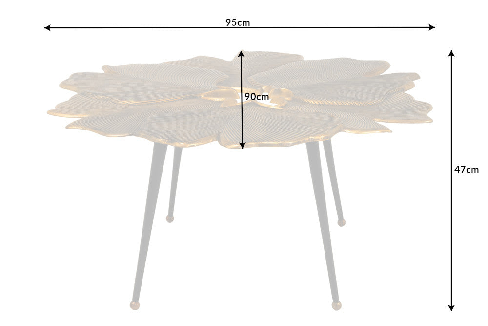 Couchtisch GINKGO LEAVES 95cm gold mit schwarzen Beinen