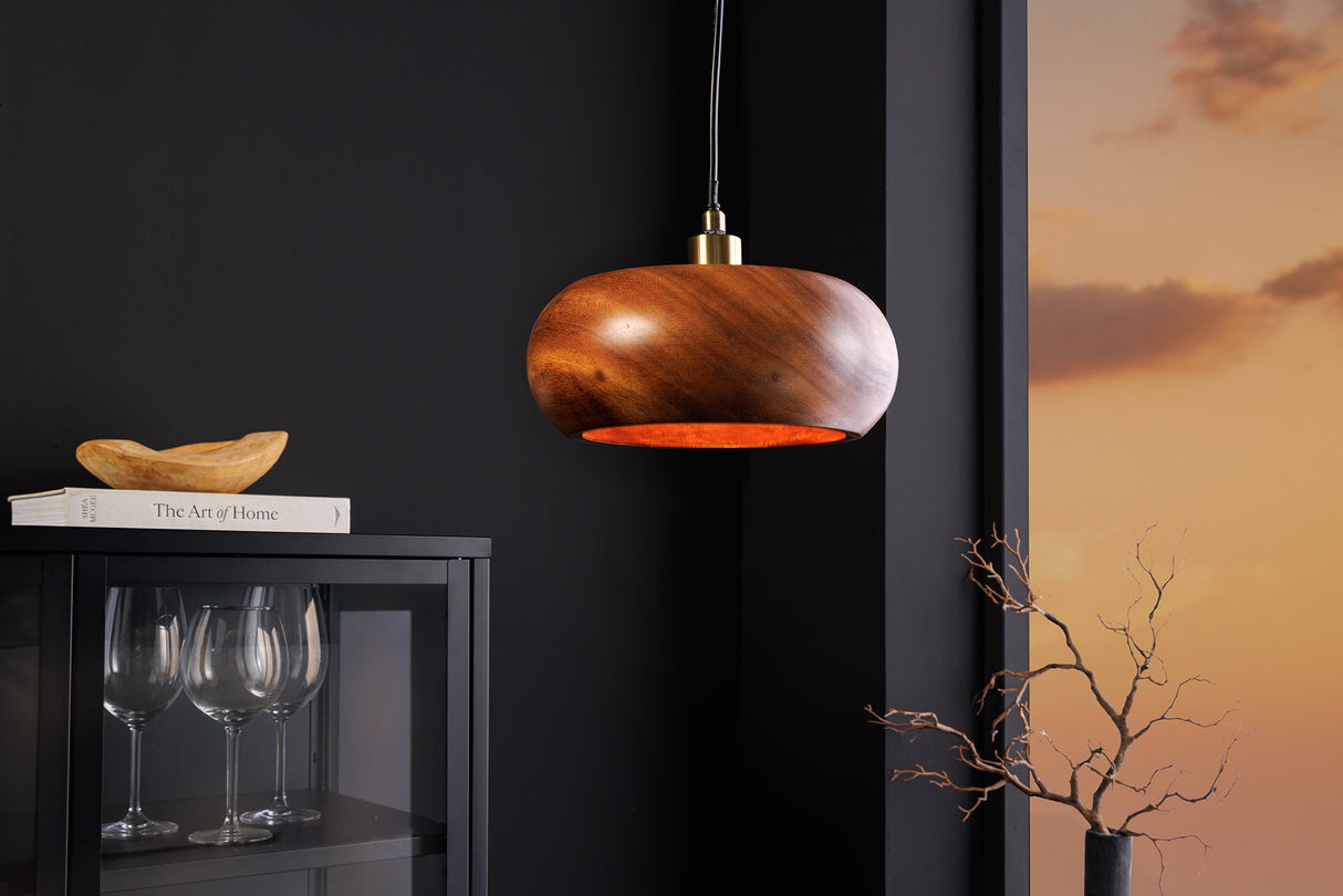 Pendant Lamp ALVA 25cm iron and acacia wood natural
