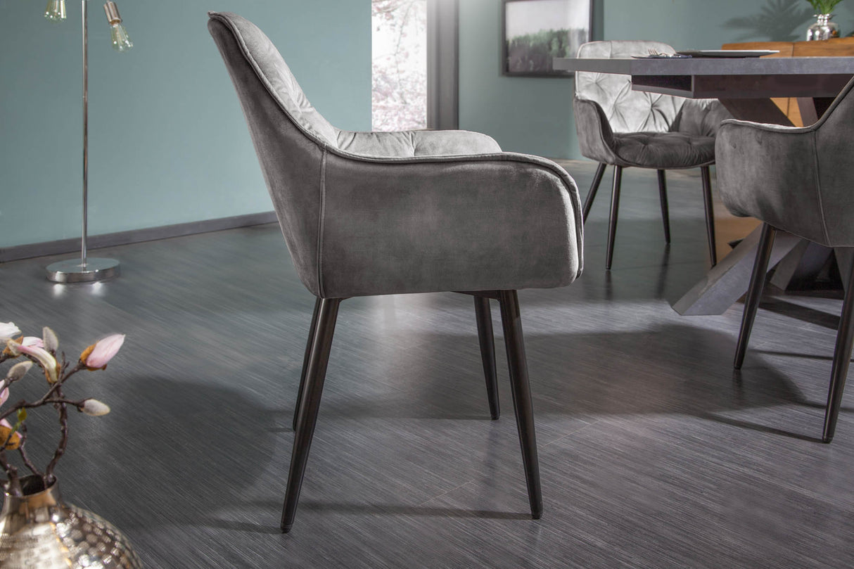 Chair MILANO with armrests velvet grey green