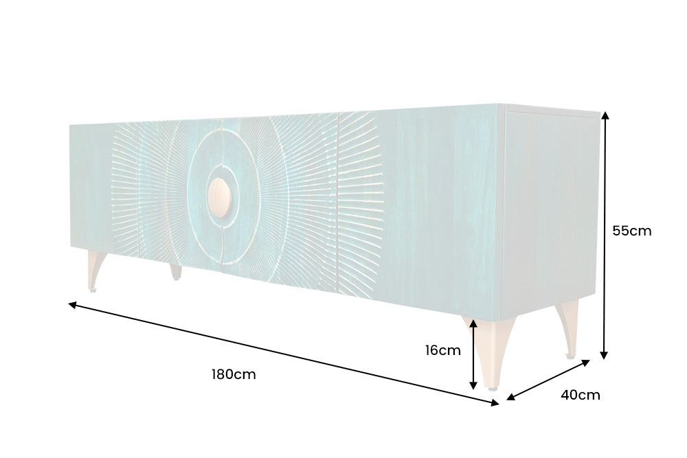 TV-Board GOLDEN SUNSET 180cm 3D Mangoholz türkis