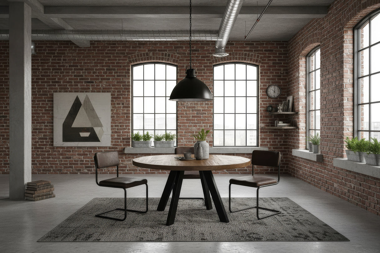 Dining table IRON CRAFT Ø 120cm round mango wood taupe brown w/ black legs