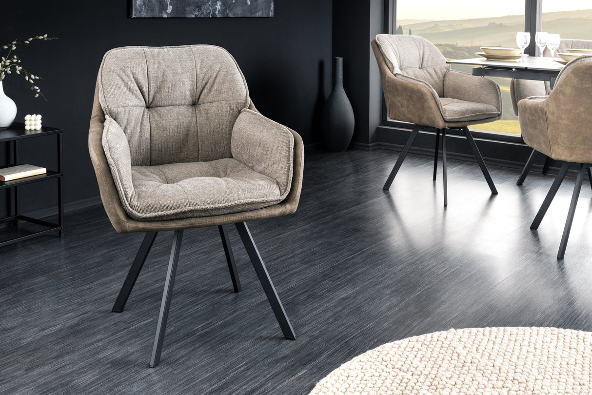 Swivel chair LOUNGER 180° with armrests microfibre vintage taupe