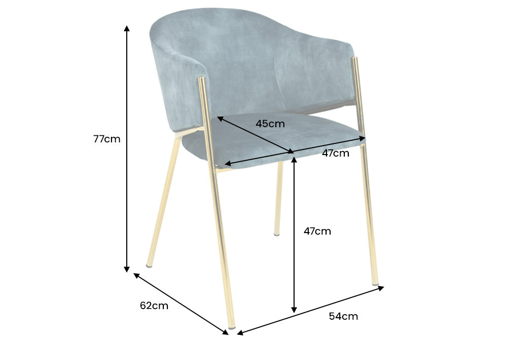 Chair NOBLESSE w/ armrests velvet teal blue golden legs
