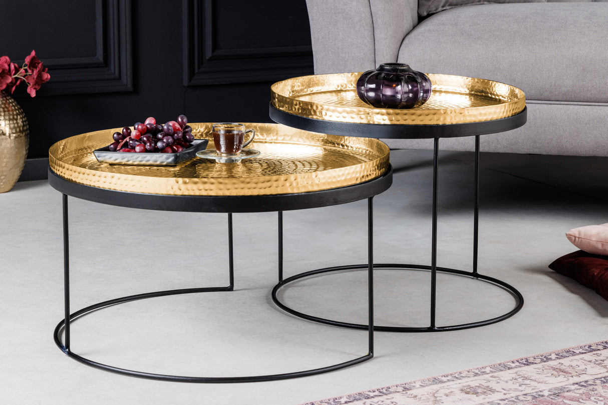 Coffee table ELEMENTS set of 2 removable trays hammer stroke effect gold