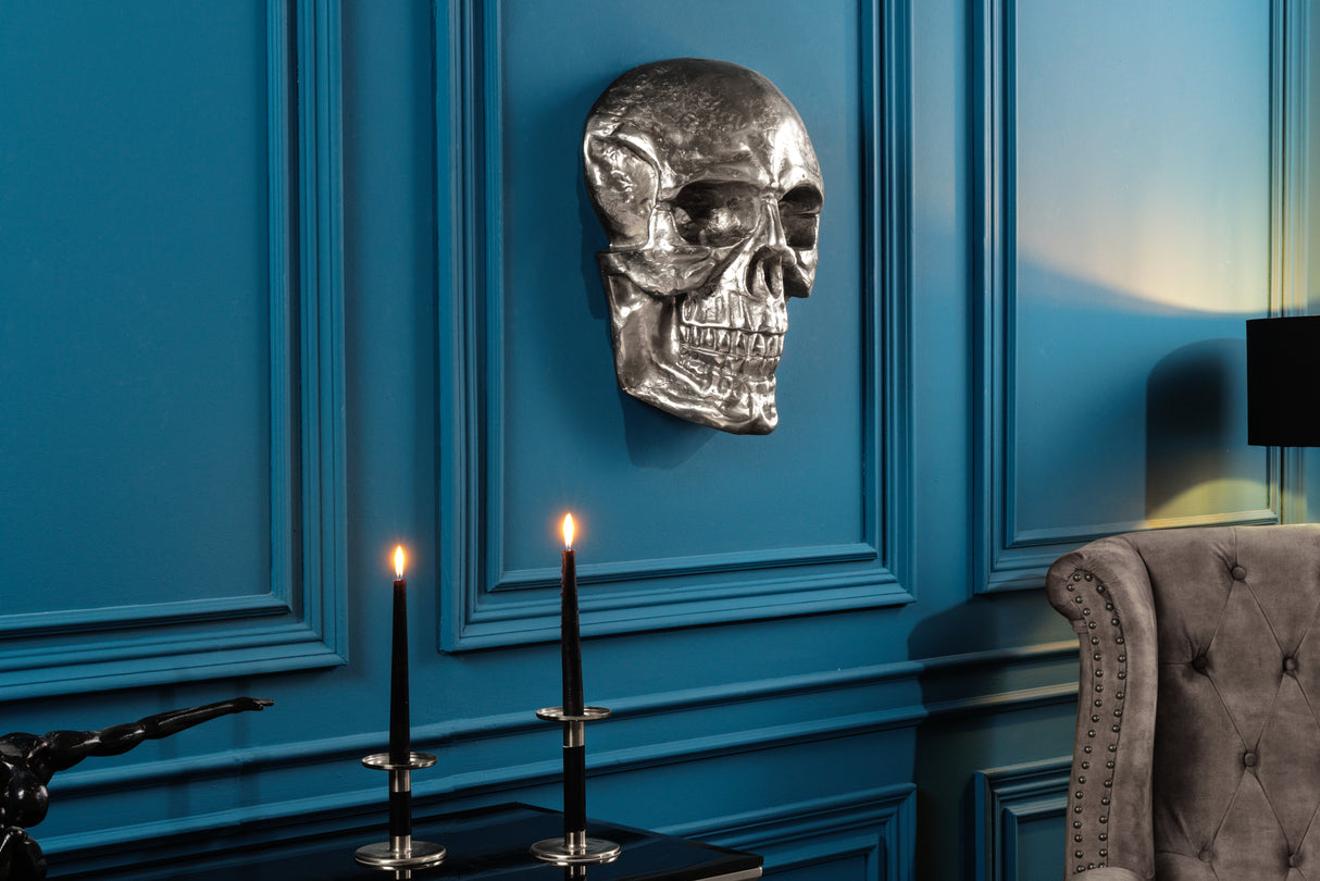 Wall decoration sculpture SKULL 40cm silver aluminium