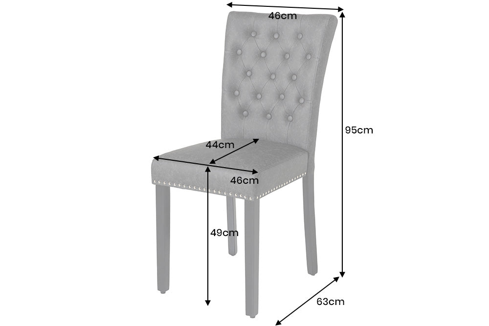 Chair CASTLE artificial leather cognac brown w/ quilting in chesterfield style