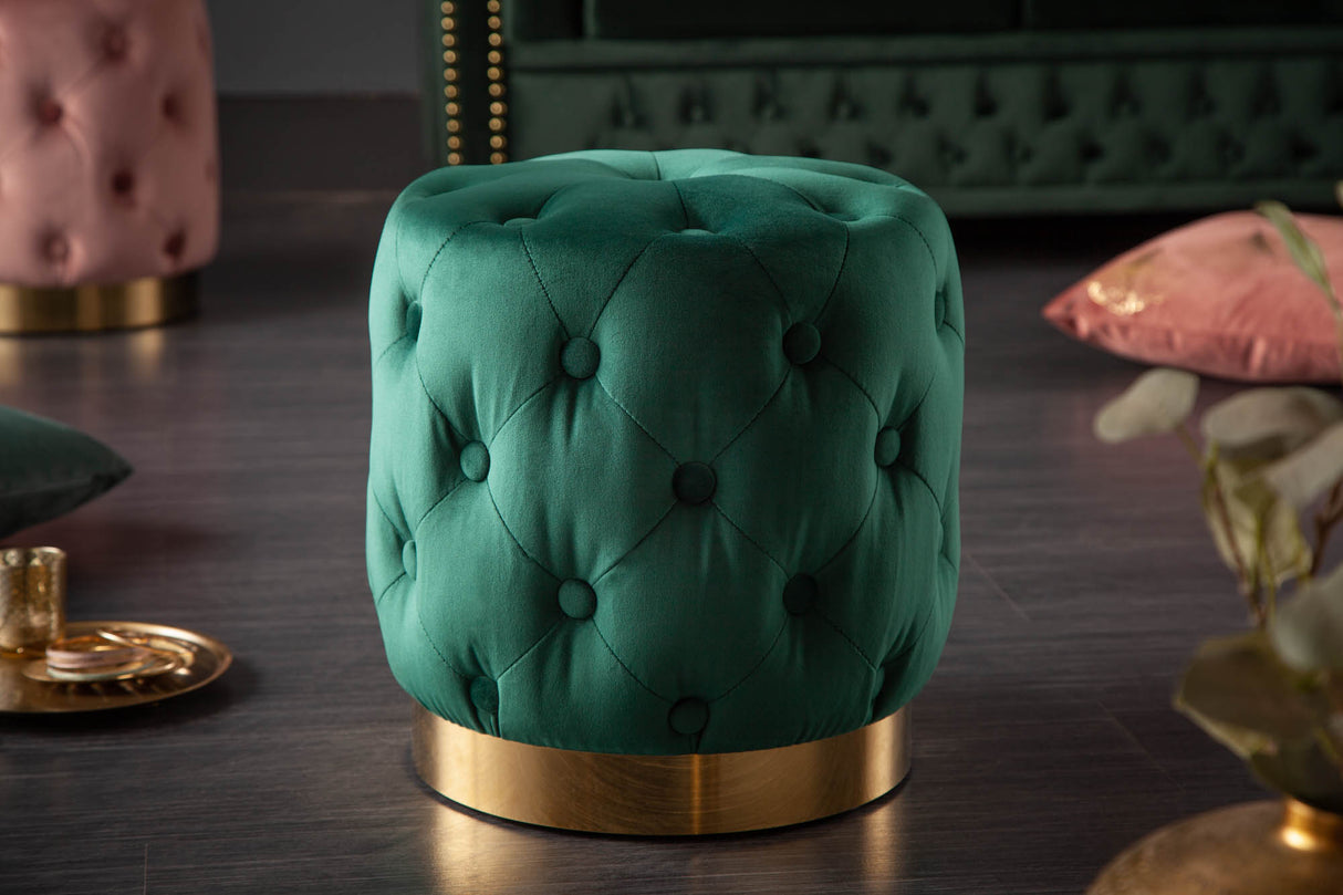 Hocker MODERN BAROCK 35cm Samt grün gold