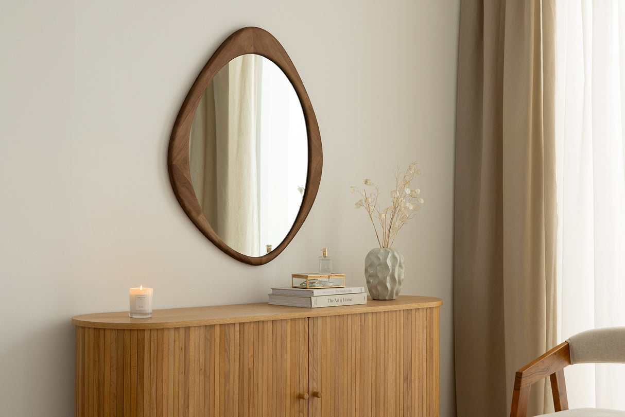 Wall mirror ORGANIC 90cm massive wood walnut wood look