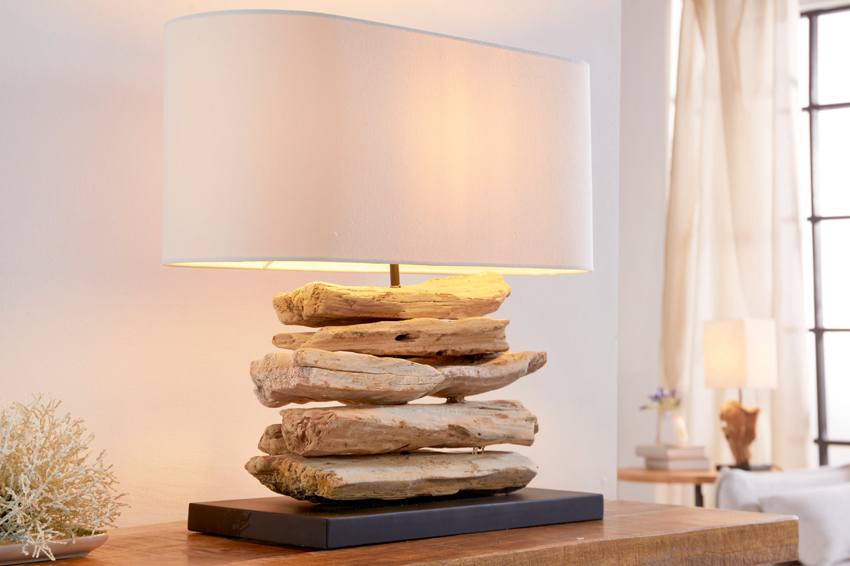 Table lamp RIVERINE driftwood and linen shade