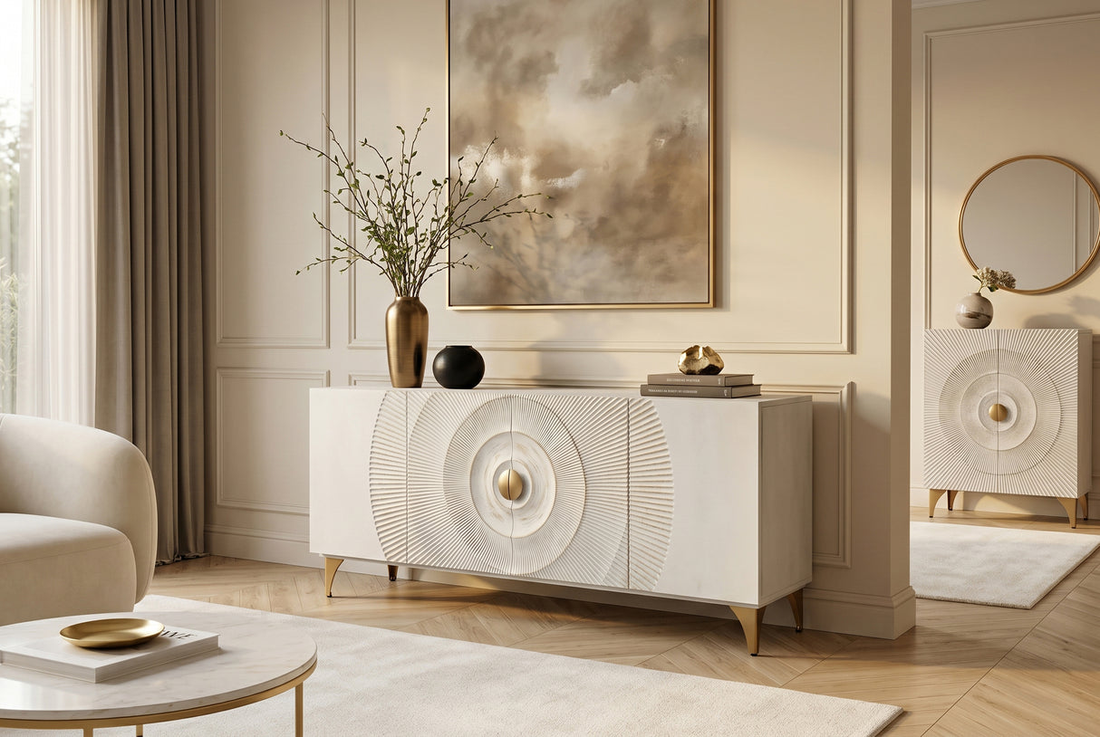 Sideboard GOLDEN SUNSET 180cm 3D mango wood white