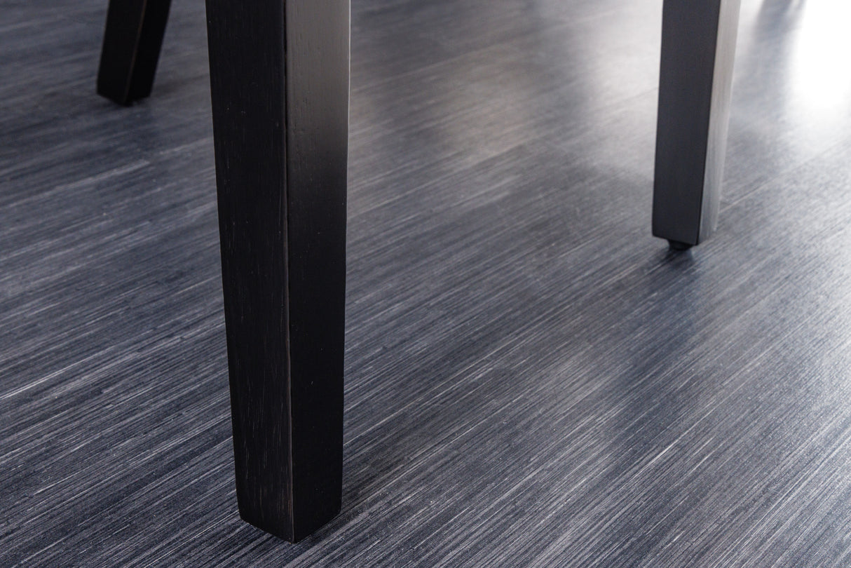 Chair CASTLE black legs textured fabric beige in chesterfield style