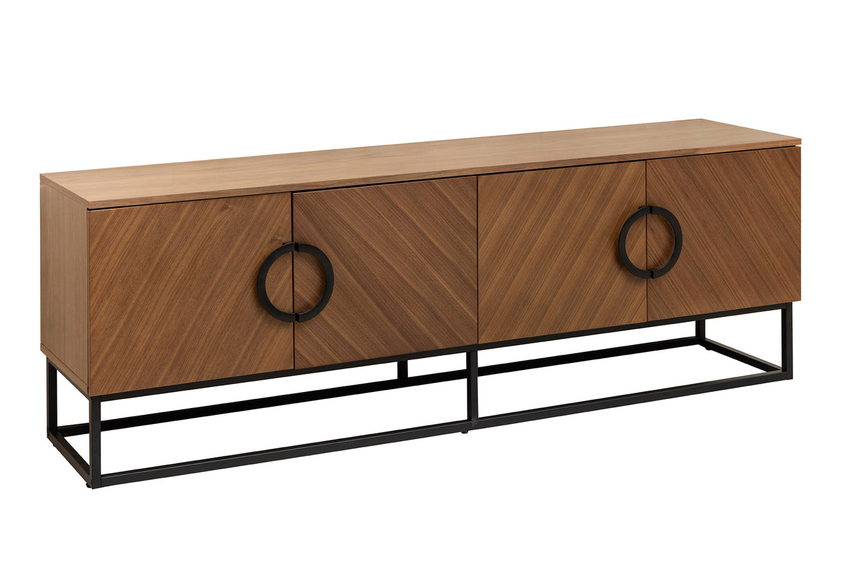 TV-Lowboard GRANDEZZA 180cm walnut wood look w/ black metal frame