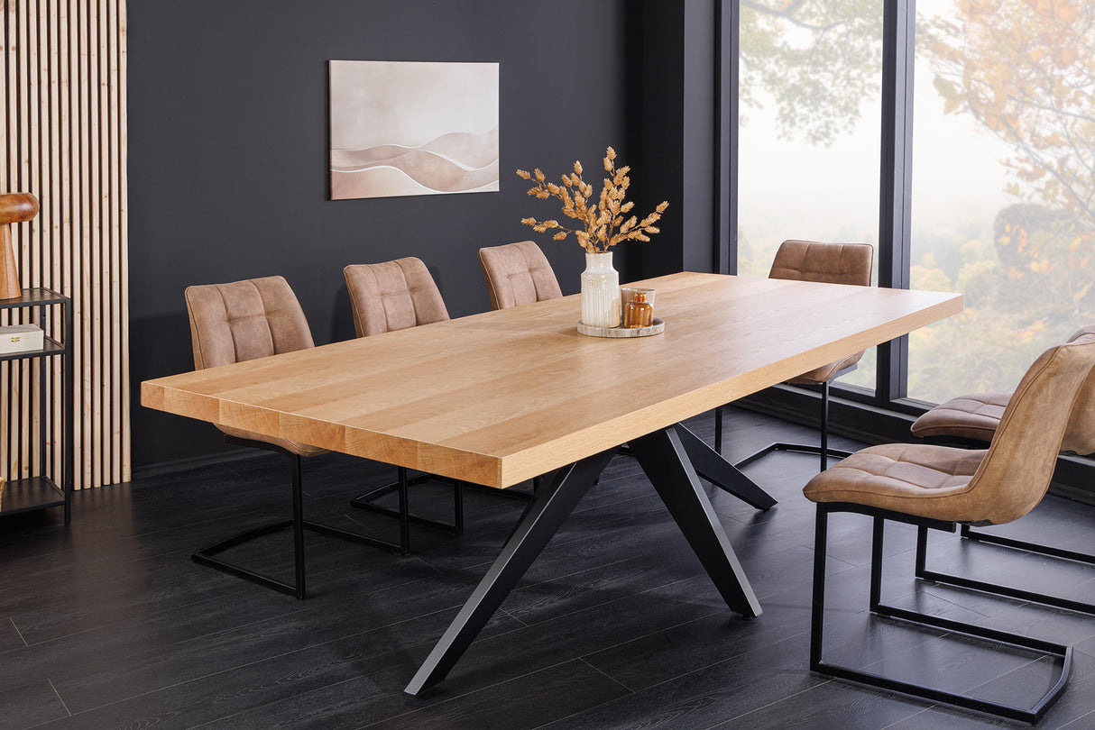 Dining table ZEUS 240cm natural oak wood look w/ black metal frame