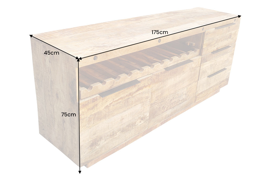 Sideboard IRON CRAFT 175cm mango wood wine shelf