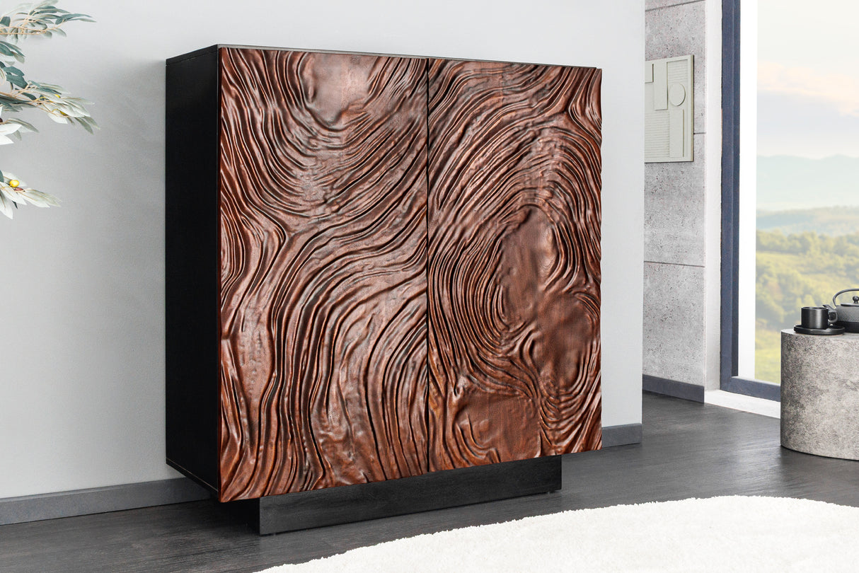 Highboard FLUID 110cm 3D acacia wood dark walnut brown