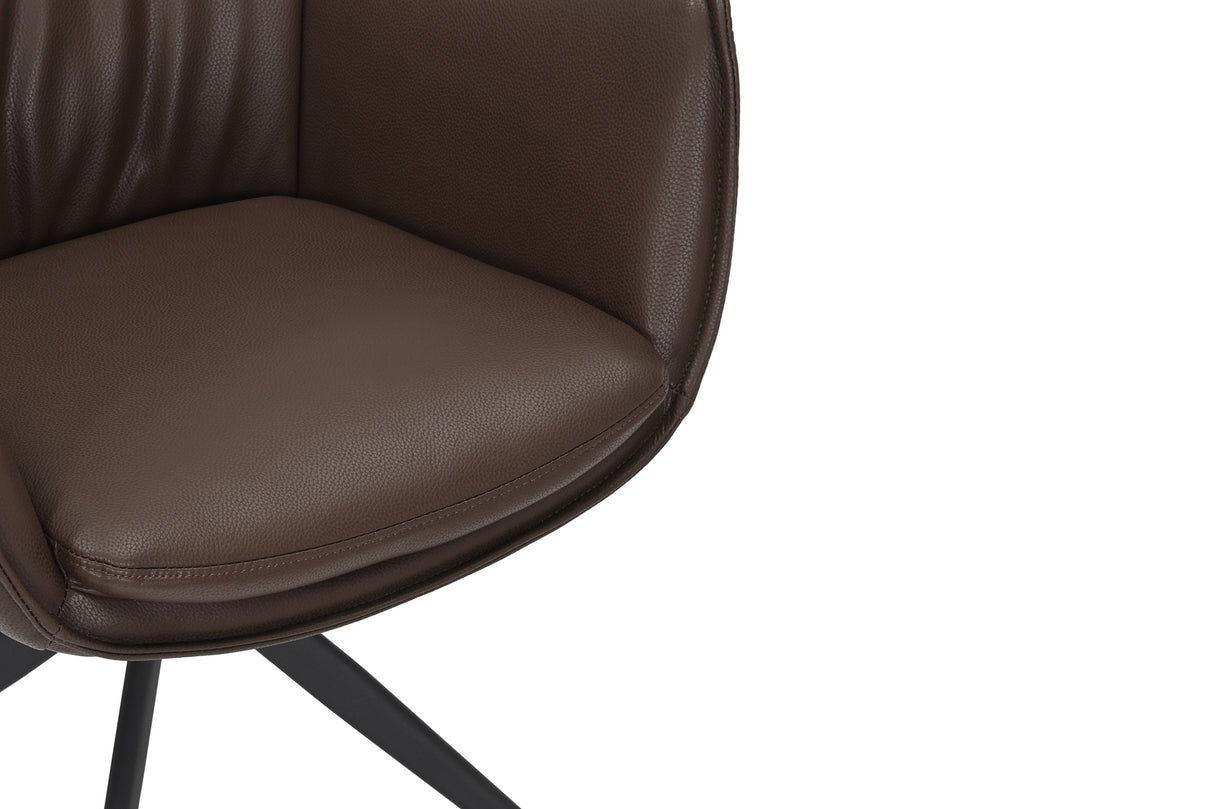 Drehstuhl VOGUE 360° mit Armlehnen Kunstleder braun mit Metallgestell schwarz