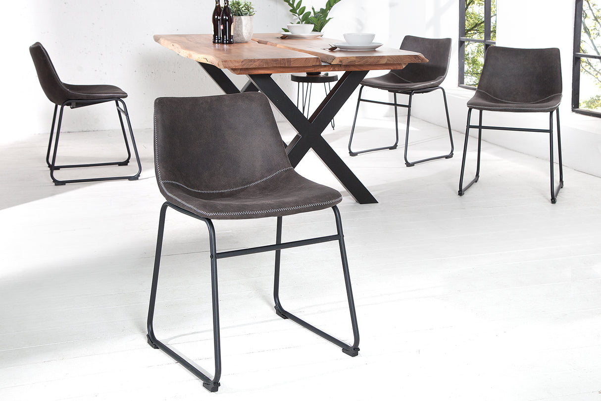 Chair DJANGO microfibre vintage grey with black iron legs