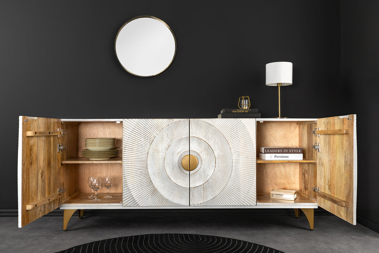 Sideboard GOLDEN SUNSET 180cm 3D mango wood white handmade