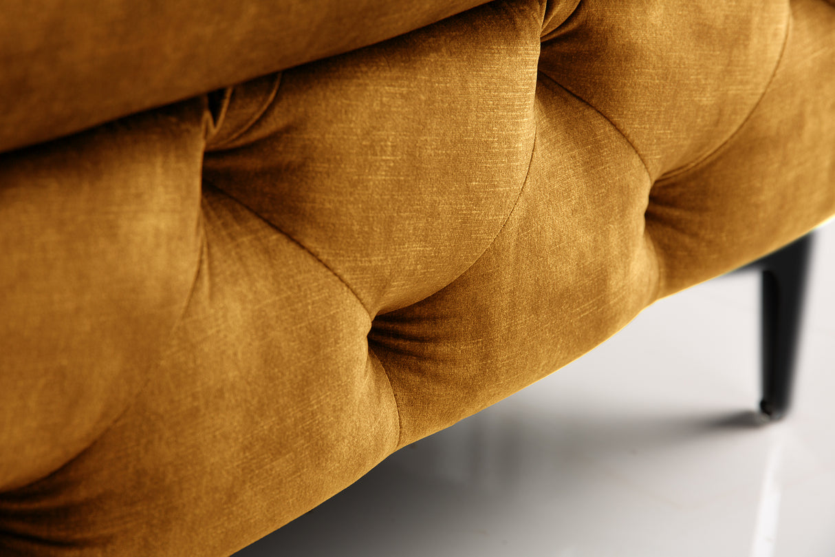 Stool MODERN BAROCK 90cm velvet mustard yellow in chesterfield style