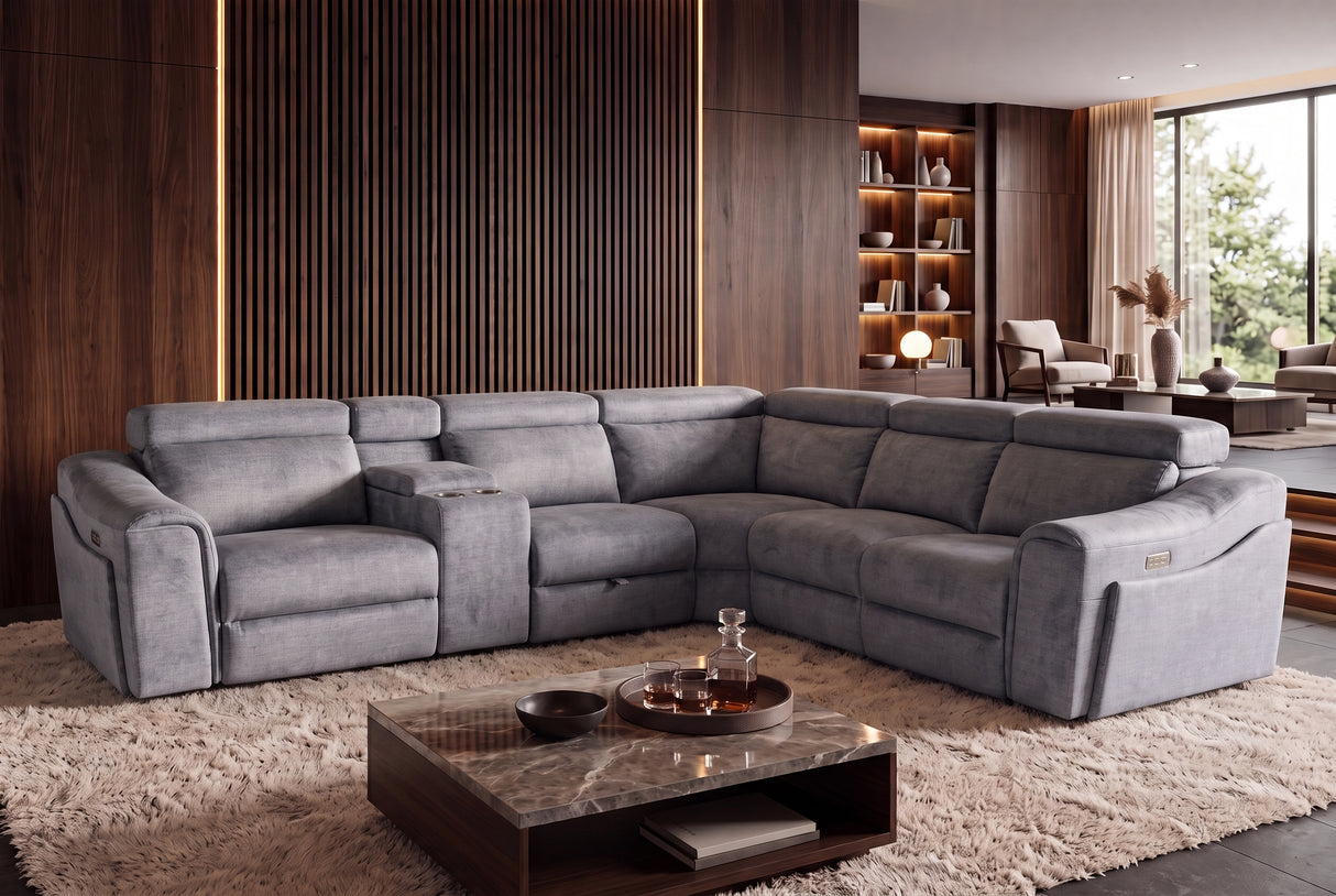 Corner sofa PRIME multifunctional electrically adjustable w/ storage space vogue velvet grey