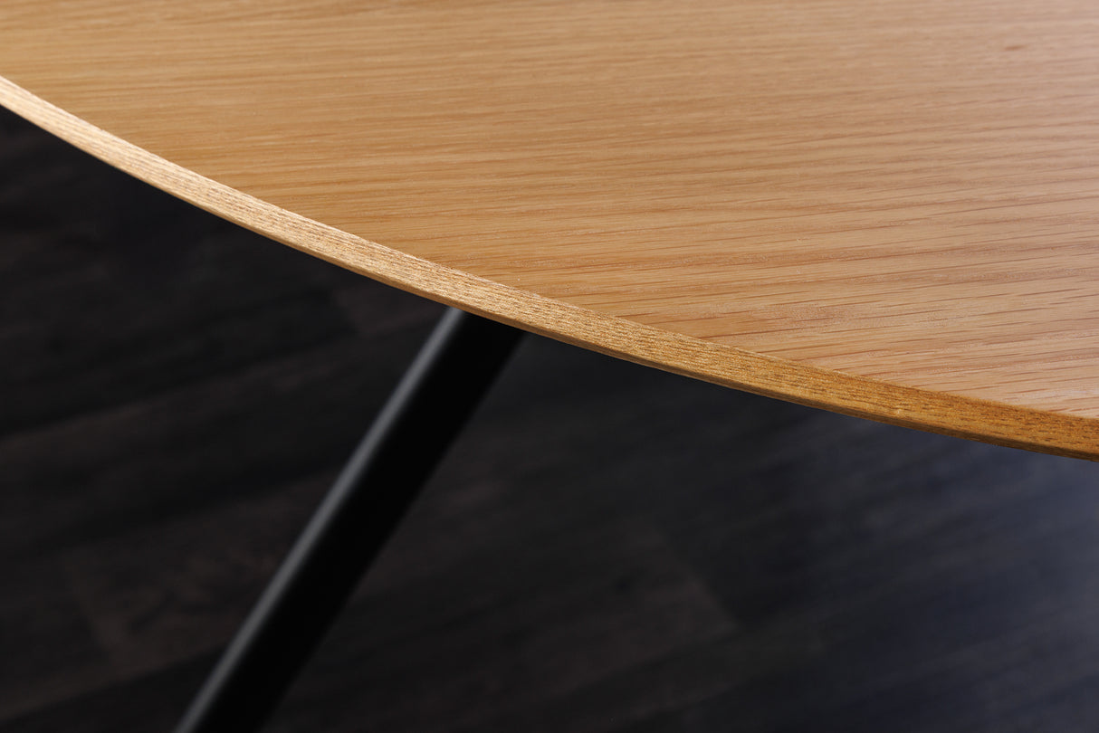 Dining table ATELIER 120cm round natural oak wood look w/ black metal legs