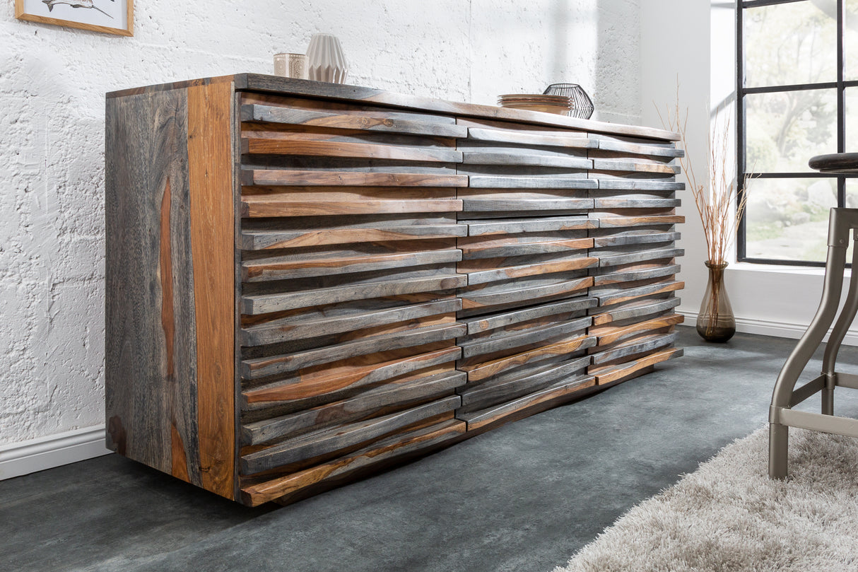 Sideboard RELIEF 160cm Sheesham Holz Rauchoptik