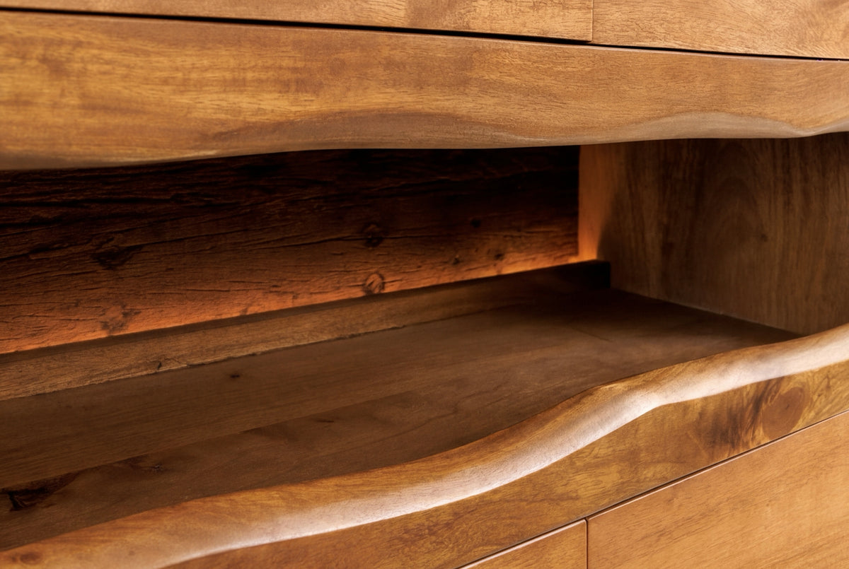 Highboard GRAND MANGO 120cm mango wood brown w/ remote-controlled LED light