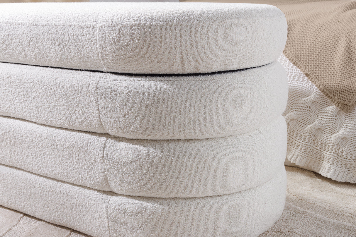 Bench chest VOQUE 115cm bouclé creamy white upholstered w/ storage space bench seat